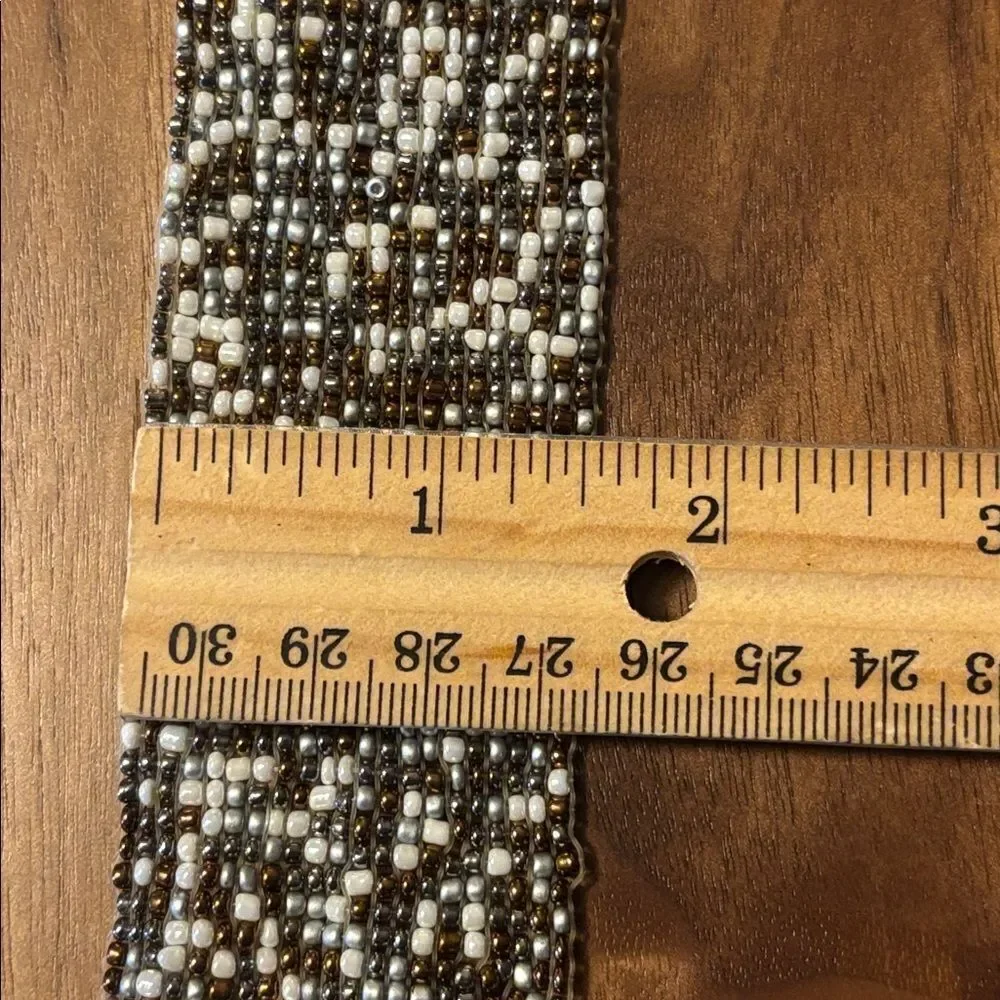 LOFT Brown, White & Silver Glass Beaded Belt